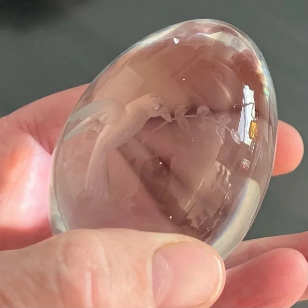 Crystal Egg Paperweight with Etched Dove Holding Laurel Branch